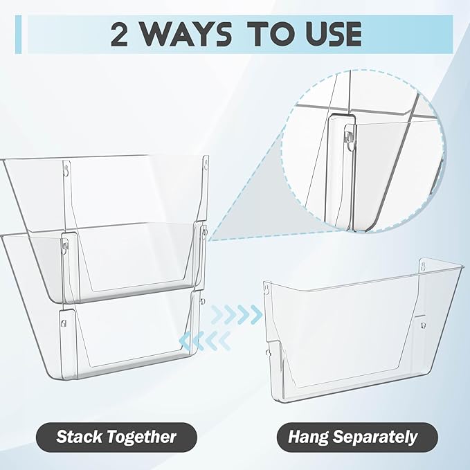 Gawerk 2 Pack Clear Single Pocket File Holder Hanging Wall Organizer, Wall Mount Mails Magazines Organizer for Office and Home (Clear, 8 Pack)