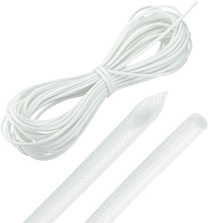 MECCANIXITY 49ft Braided Cable Sleeve, 3/32" ID 200C Heat Resistant 1500V Fiberglass Wire Insulation Cord Protector Organizer Wires Management for Motor Engine Fuel Line, White