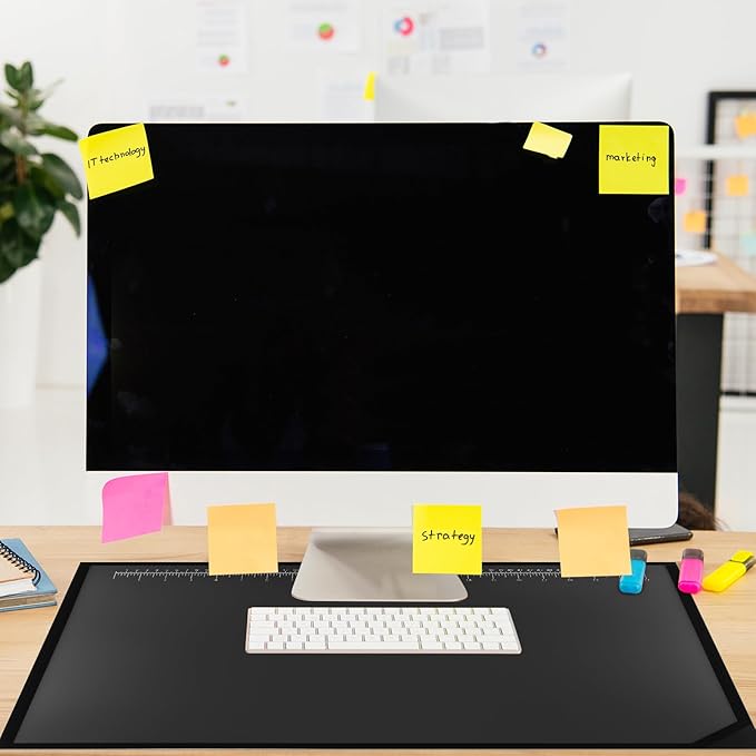 Colingmill 24" x 19" Black Desk Pads Desktop Organizer with Clear Overlay Desk Mat with Metric and English Rulers on Overlay for Office and Home (Ruler)