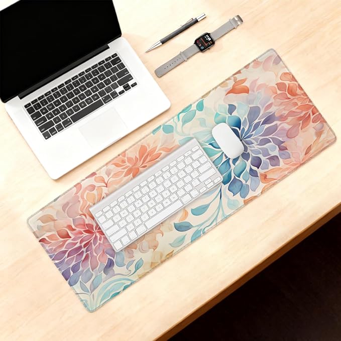 Large Mouse Pad Watercolour Abstract Flower Non-Slip Rubber Long Gaming Desk Mat Big Computer Keyboard Mousepad Waterproof Protector Wristing Pad for Gaming Office Home Decorative 31.5 X 11.8 Inch