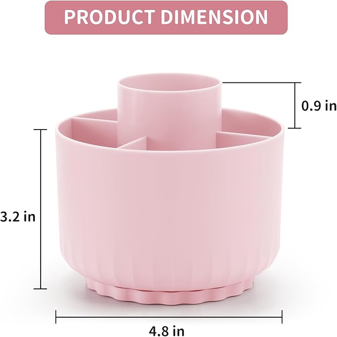 Marbrasse Desk Organizer, 360-Degree Rotating Pen Pencil Holder, Desk Organizers and Accessories with 5 Compartments Pencil Organizer, Art Supply Storage Box Caddy for Office, Home (Pink)