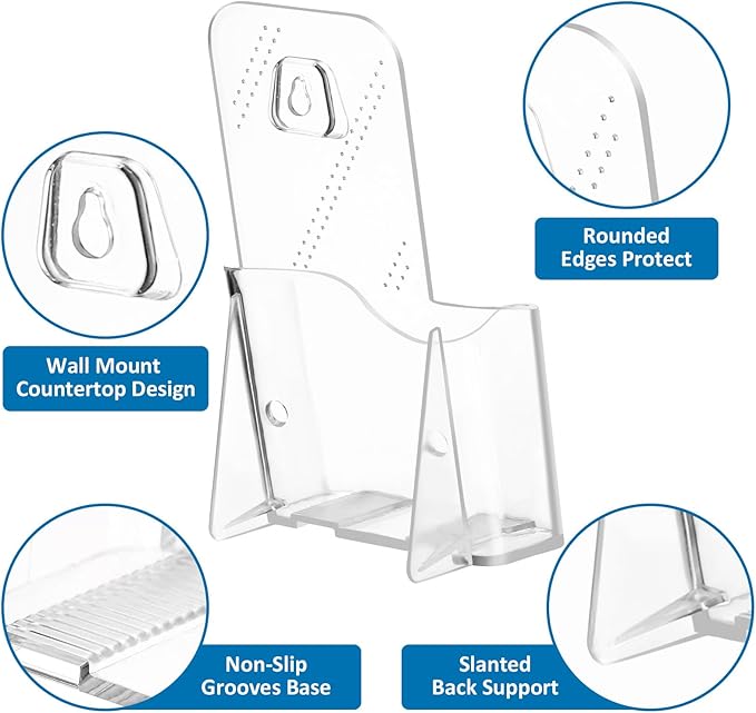 Argvey Acrylic Brochure Holder 4x9 Inch, Clear Pamphlet Holder Display Stand for Trifold 4 Inch Flyers, Booklets, Table Signs, Plastic Rack Card Holder for Office, Home, Store, 6 Pack