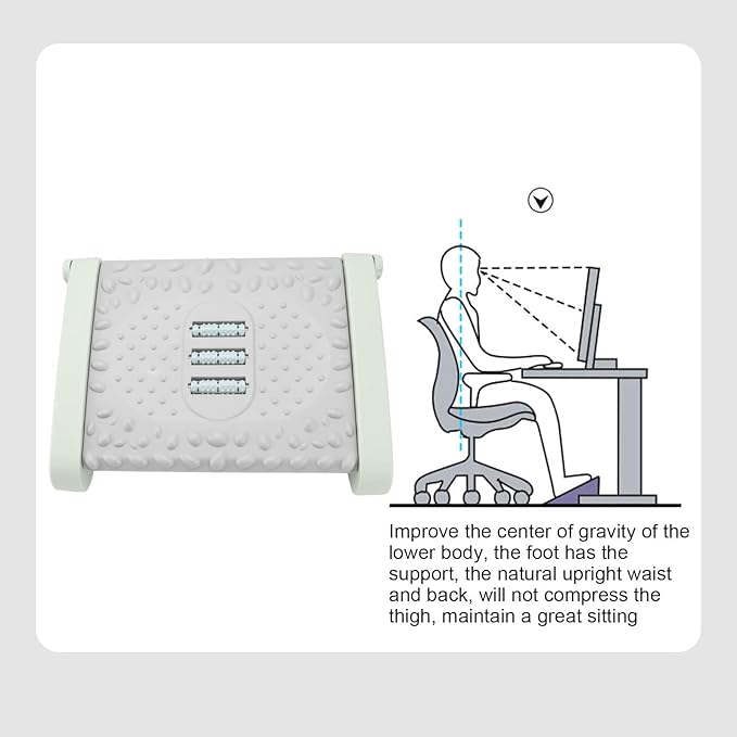 Under Desk Footrest Ergonomic 6-Level Height Adjustable with Massage Roller for Office (Green)