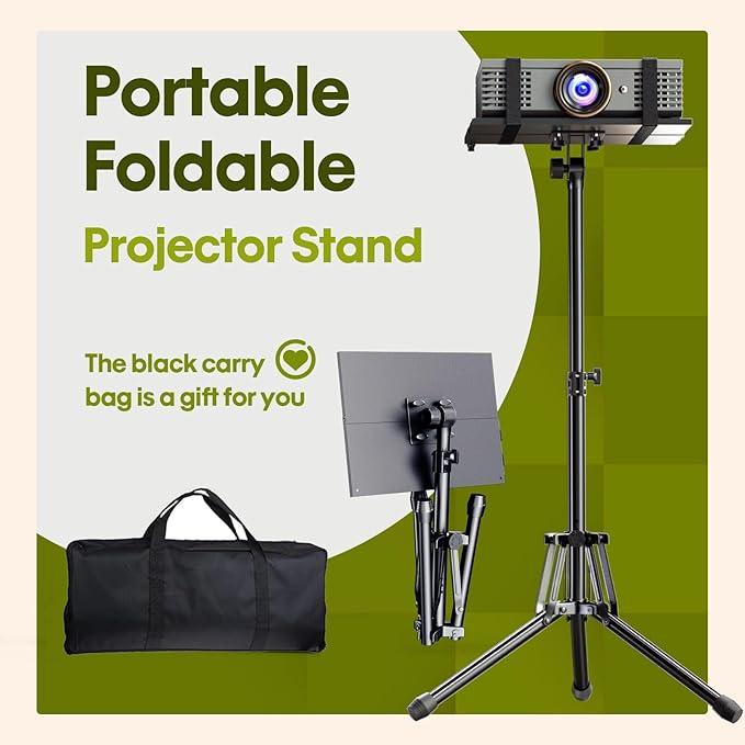 Projector Stand Laptop Tripod - Portable Tripod Adjustable Height 20 to 60 Inch, Projector Stand with Gooseneck Phone Holder ＆ Mouse Tray, Laptop Floor Stand for Podium, Studio, DJ Racks