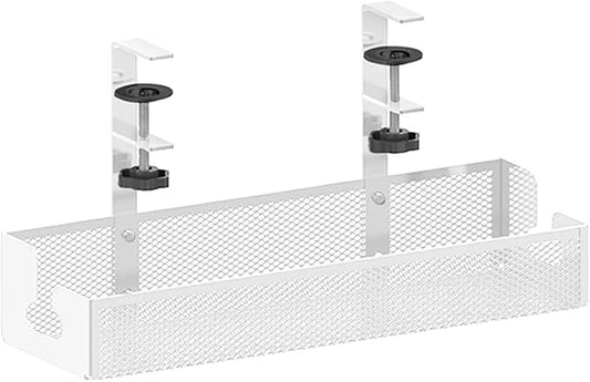 Under Desk Cable Management Tray No Drill Cord Organization Box With Clamp Cable Storage Box For Office Home(White 40cm)