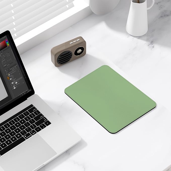 Leather Mouse Pad, Office Mouse Mat Non-Slip Rubber Base Stitched Edge Washable Waterproof Rectangular Mousepad for Office Gaming PC Laptop, 9.8" x 7.9", Lake Green