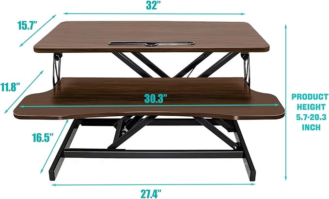 Instant Ergonomic Standing Desk Converter - 32" Wide, No Assembly, Sit-Stand Workstation for Pain Relief & Productivity (Walnut)