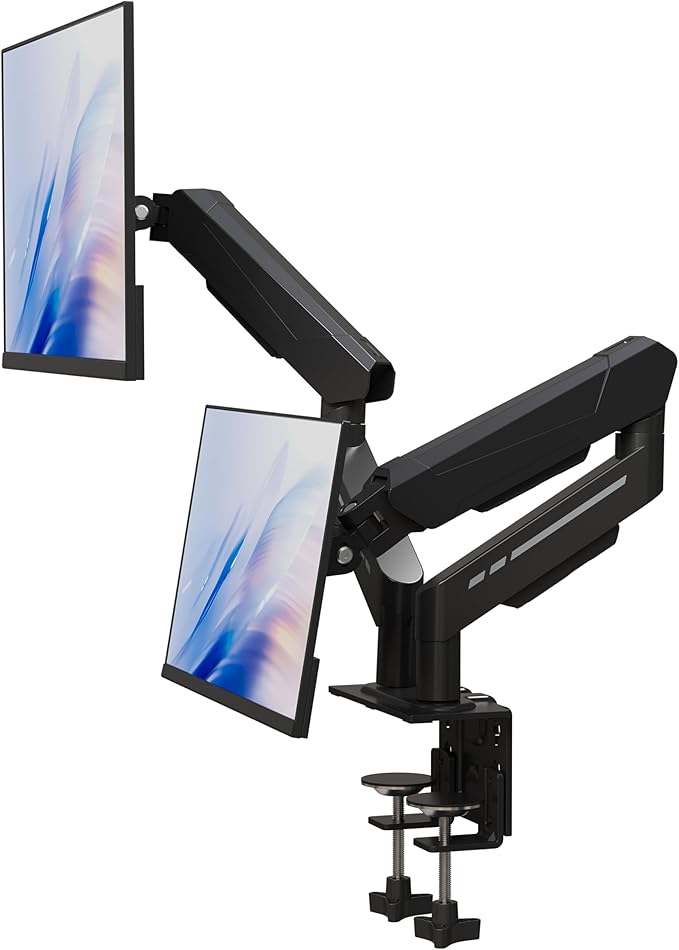 THEARK Dual Monitor Stand for Desk - Dual Monitor Mount for 17-32 Inch Screens,Height Adjustable Dual Monitor Arm Desk Mount with Clamp and Grommet Base,75x75/100x100mm VESA Mount,Max 19.8 lbs,Black