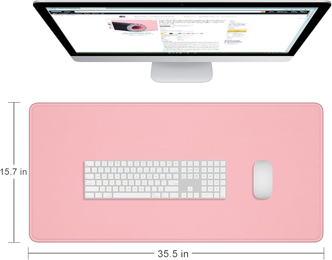 Dapesuom Large Gaming Mouse Pad, Extended Mouse Mat with Stitched Edges, Full Size Keyboard Pad with Non-Slip Base, Big XXL Computer Desk Mats for Gamer, Laptop, Office, 35.5 x 15.7in, Pink