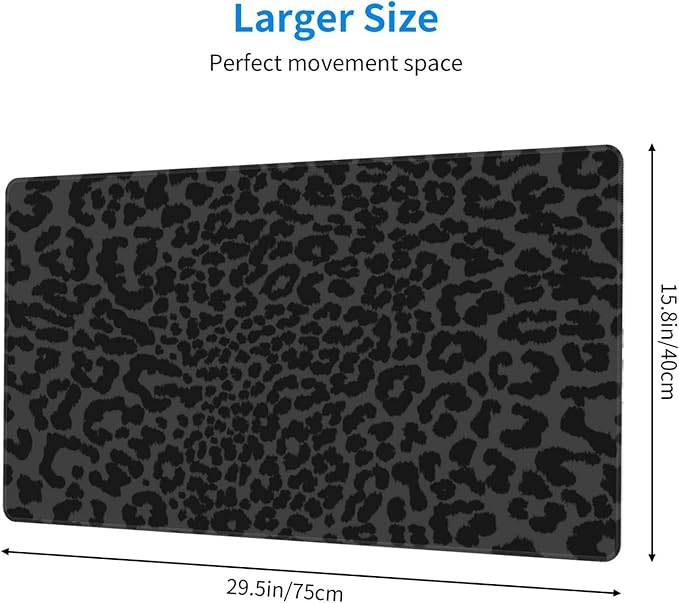 Black Leopard Large Mouse Pad & Desk Mat Animal Texture Skin Extended Mousepad Non-Slip Rubber Base Laptop Computer Keyboard Pad for Gaming, Office & Home Decor, XXL - 29.5" X 15.8"