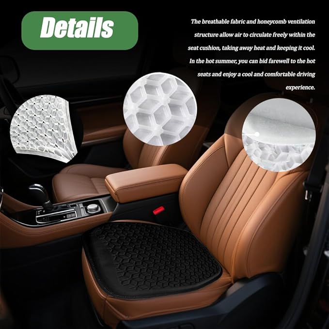 Gel Car Seat Cushion, Office Chair Cushion, Non-Slip & Comfortable Automotive Chair Protector Pad for Driving, Breathable Automotive Front Seats Pad Universal for Car SUV Truck (Black)