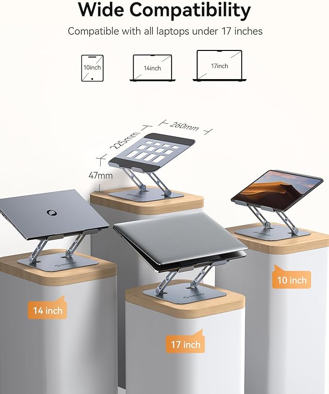 ORICO Ergonomic Laptop Stand for Desk, Height Adjustable Aluminum Laptop Stand Riser, Foldable Computer Holder for MacBook Neo, Air, Pro, Dell XPS, HP, Lenovo, Fits Devices up to 17" (ST11, Gray)