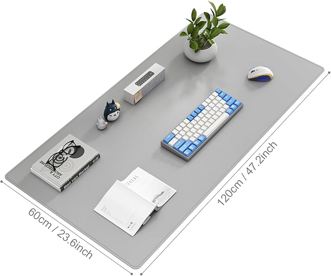 DAWNTREES Desk Mat for Desktop,PU Leather Desk Pad Protector,Non Slip, Large Mouse Pad and Keyboard Mat, Waterproof Writing Pad for Office and Home (Light Gray,47.2''x23.6'')