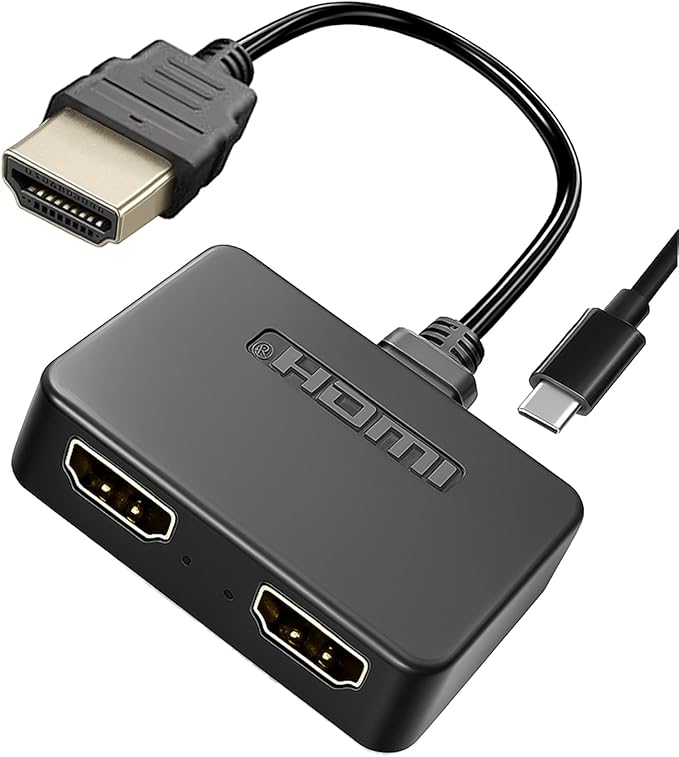 Cyberguys! HDMI Splitter 1 in 2 Out, Mirror Mode Only 4K HDMI Hub 2.0 Video Duplicator with 2.5ft USB Power Cable and Adapter, Supports 4K@60Hz UHD for TV, Monitor, Projector, PS4, Xbox, Blu-Ray