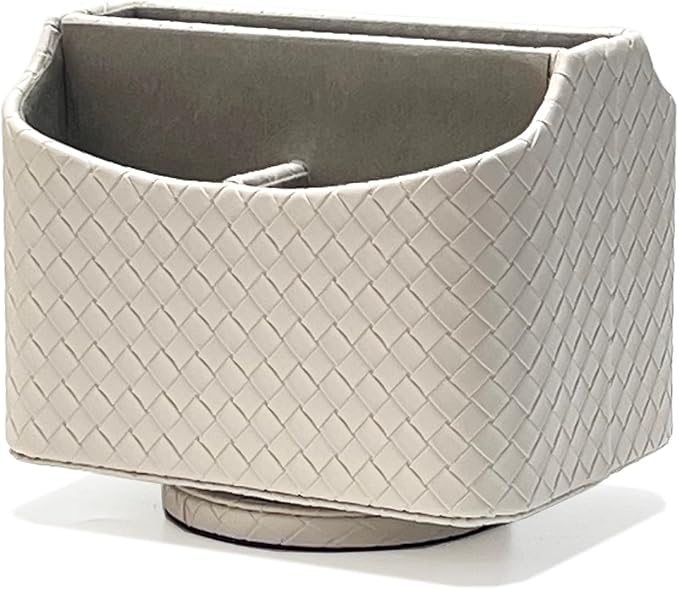 UnionBasic Rotating Desk Organizer, 360 Desk Spinning Caddy, Desktop TV Guide/Mail/Media/Remote Controller Holder Organizer, Woven Beige