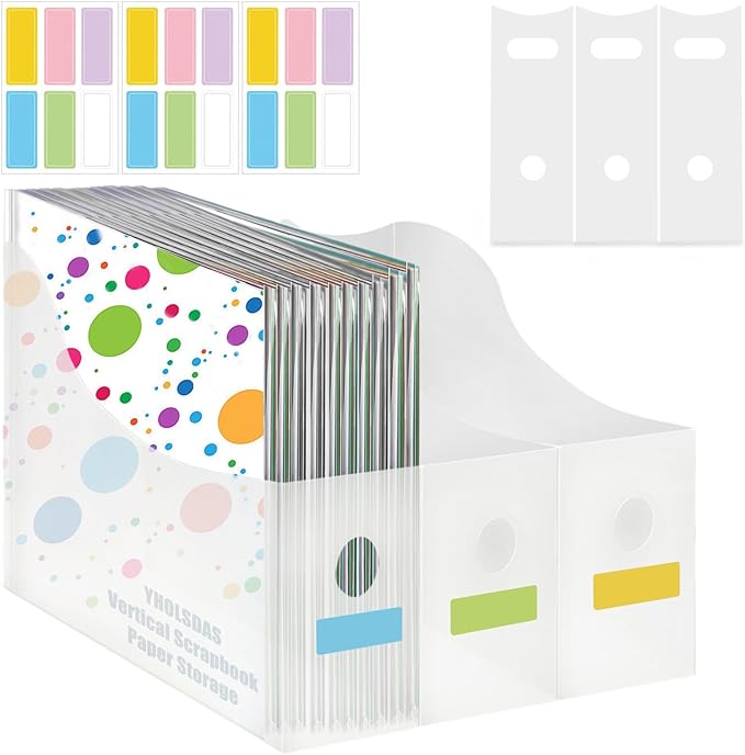 YHOLSDAS 12"x12" Paper Storage Organizer, 6 Pcs Vertical Scrapbook Paper Storage with 18 Pcs Sticky Index Tabs, Foldable Scrapbook Paper Storage Organizer for Files, Cardstock, Magazines