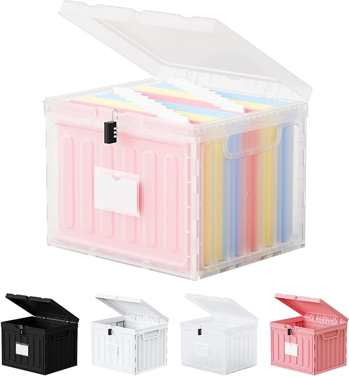 Small File Cabinet, Plastic File Box with Lid for Letter Size Hanging File Folders, Easy Carry Filling Box for Home, Office, School, Vertical File Cabinets, Stackable Storage Bins(Clear, 1 Pcak)