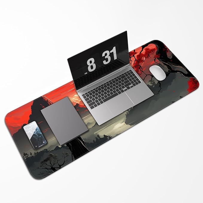 Japanese Gaming Mouse Pad, Non-Slip Rubber Base with Stitched Edge Mouse Pad for Office, Laptop, 31.5x11.8 Inch Anime Gaming Keyboard Pad