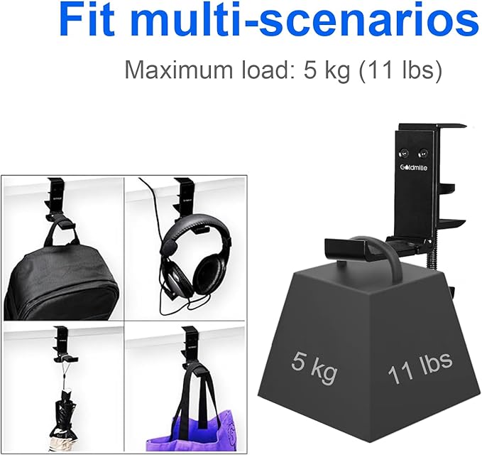 Aluminum Headphone Stand Hanger Foldable with Cable Clip Headset Holder Clamp Hook Under Desk, Save Your Space While Working & Gaming