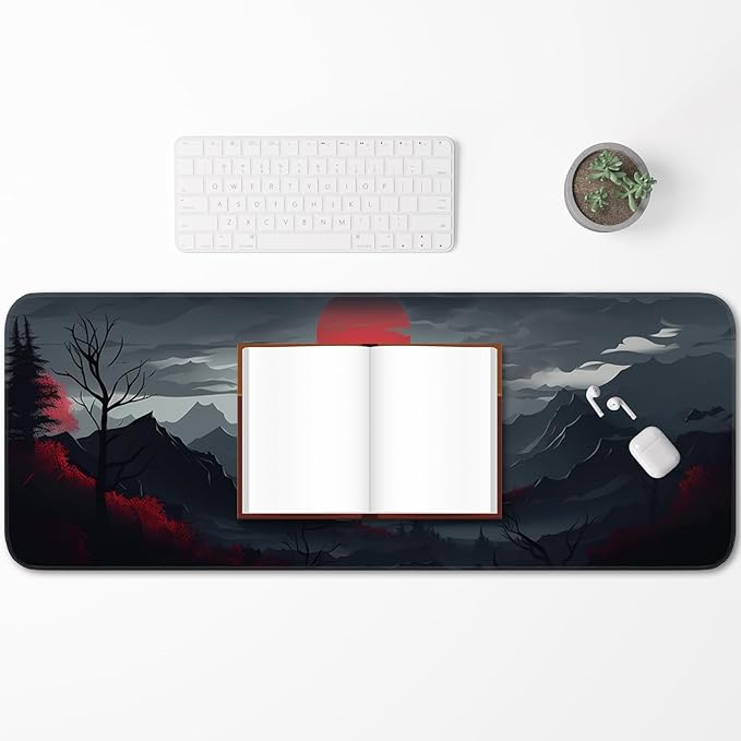 Gaming Mouse Pad, Non-Slip Rubber Bottom with Stitched Edge Desk Mouse Pad for Work, Home, Gaming, 31.5 x 11.8 Inch, Red Moon