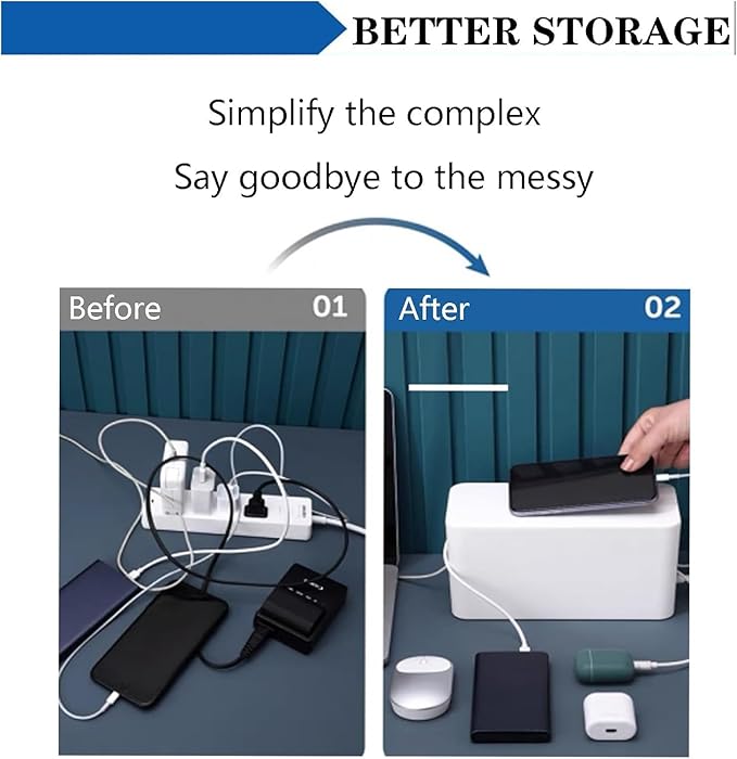 Cable Management Box Power Supply Hub Socket Storage Cable Box Wire Organizer with Cable Ties Cord Organizer Suitable for Living Room,Study and Office (Black, Large)