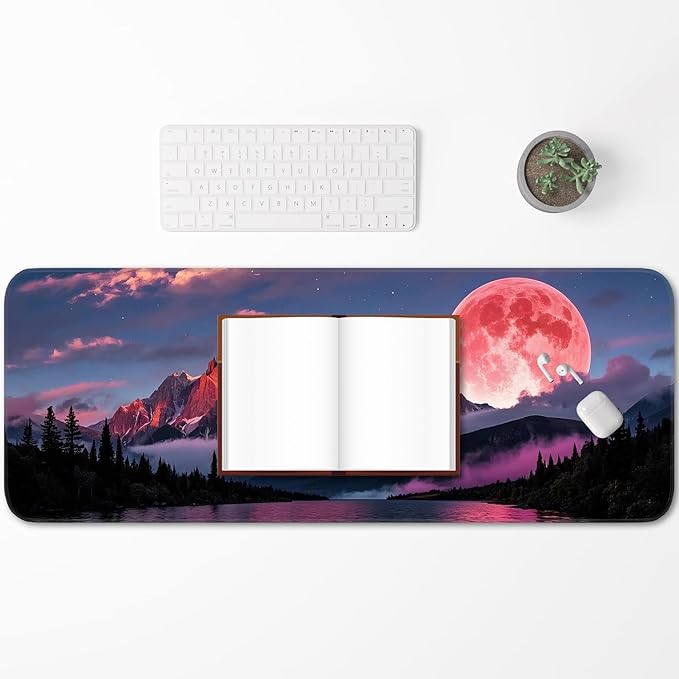 Mouse Pad, Gaming Mouse Pad, Large Laptop Pad, Waterproof and Non-Slip, Gaming Office Sewn Desk Pad, 31.5x11.8 Inch Extended, Moon Mountain