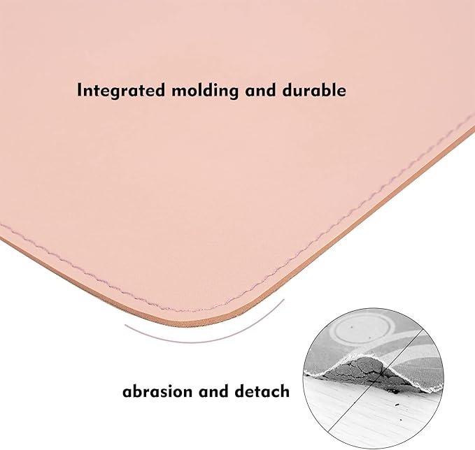 Double-Sided PU Leather & Cork Mouse Pad with Coaster – Reversible, Non-Slip, Stitched Edges for Office & Home, 8x11 Inches,(Pink)