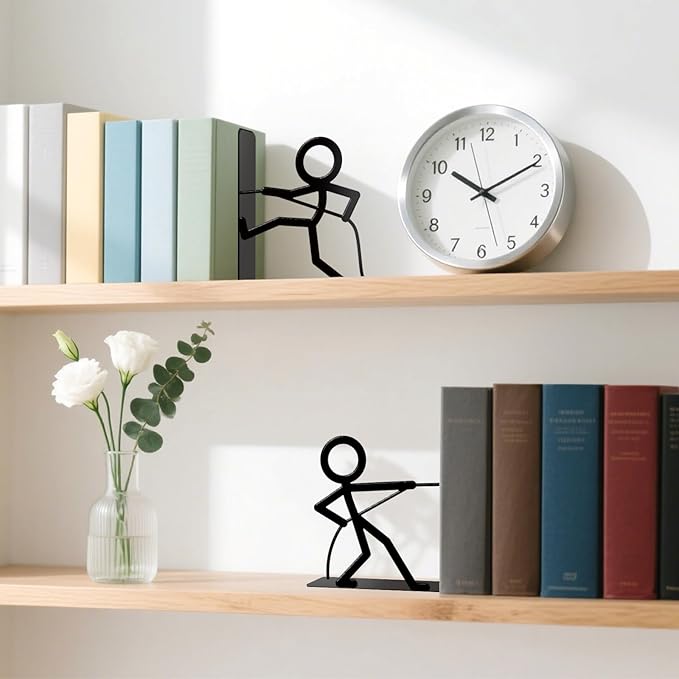 Metal Bookends Tug of War People Bookends Decorative Cute Book Ends for Shelves Bookshelf Home Office Desk Decorative Shelf Stoppers for Books Reading Decor Bookshelf Decor