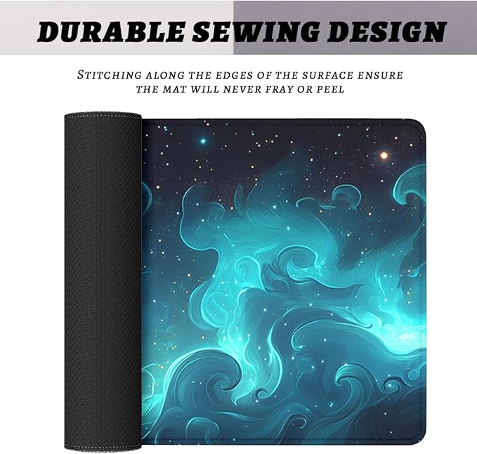 Blue Green Nebula Gaming Mouse Pad Spiral Galaxy Starlight Stars Extended Mousepad Waterproof Stitched Edges Rubber Base Non-Slip Deskmap Computer Keyboard Mat 31.5x11.8 in