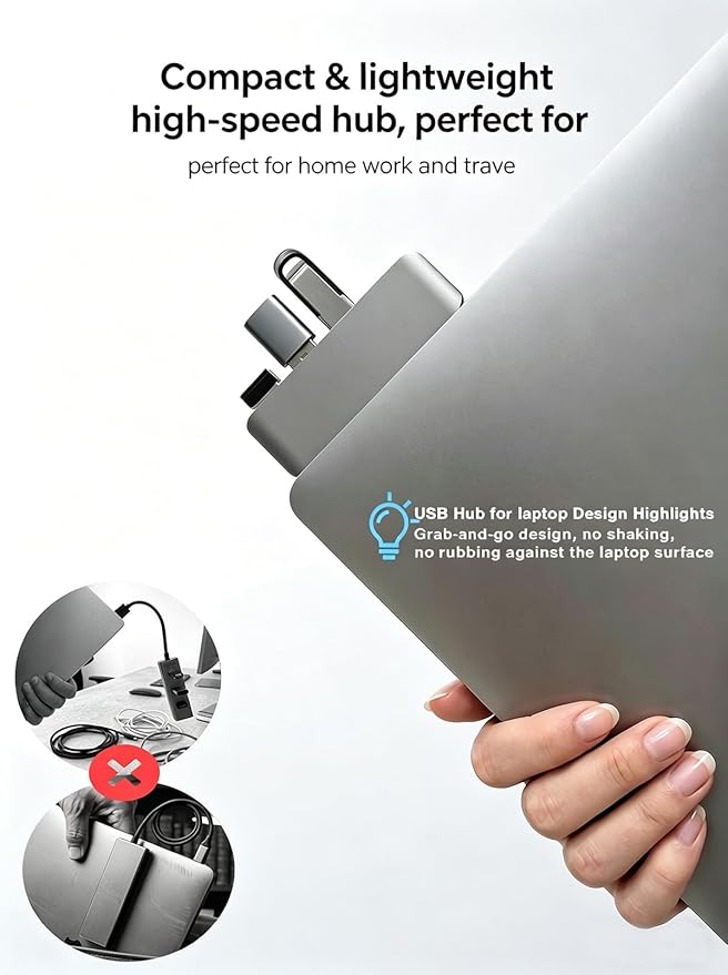 USB 3.0 Hub, Cable-Free USB Splitter Portable USB Hub for Laptop, Plug and Play Integrated Design Compatible with Laptop Desktop All USB Devices
