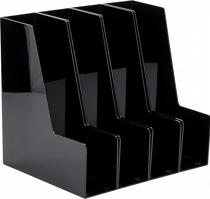 Vertical Magazine File Holder, Black File Organizer Desk Organizer and Storage Bins Holding for Magazines, Binders, Notebooks, Envelopes, Plastic Office Organization and Storage for Desk, 4 pack