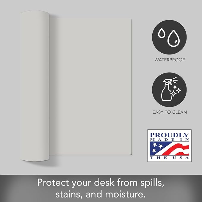 CounterArt Large Light Grey Waterproof Desk Protector 32” x 16” Made in The USA Desk Mat Office Mat Large Mouse Pad