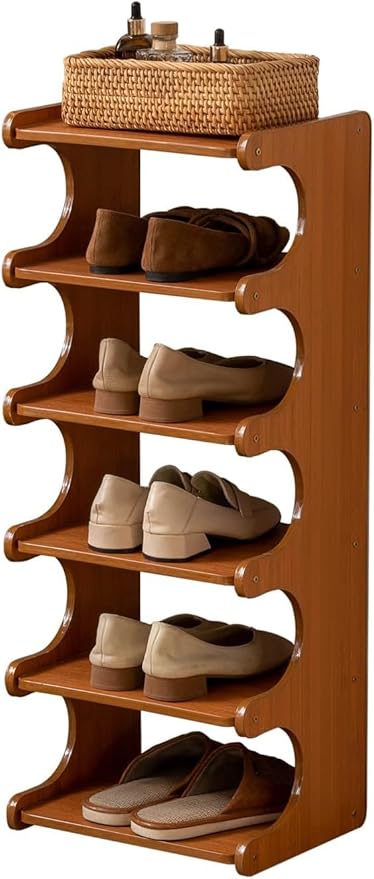 Narrow Shoe Rack for Entryway,Corner Shoe Rack— Wooden, Freestanding, Multi-Tier Shoe Storage Units Suitable for Entryways, Hallways, Bedrooms, Living Room Corners, and Compact Spaces(6th Floor)