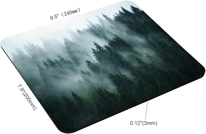 Misty Forest Mouse Pad,Nature Pine Trees Scenic Foggy Mountain Cool Woodsy Landscape Woodland Customized Non-Slip Rubber Base Mousepads, Computer Mouse Pads for Wireless Mouse 9.5×7.9×0.12 inches