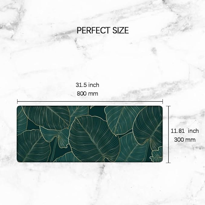Gaming Mouse Pad Large Desk Mat Extended Keyboard Mouse Pad Mousepad with Non-Slip Base and Stitched Edge Desk Pad Mouse Pads for Desk Home Office Gaming Palm Leaves