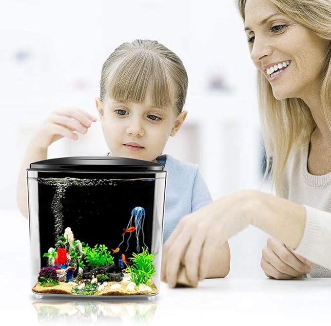 FREESEA 1.4 Gallon Betta Aquarium Starter Kits Square Fish Tank with LED Light and Filter Pump