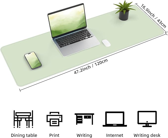 AFIING Cork Desk Mat 47" x 17", Dual-Sided Natural Cork & PU Leather Desk Pad, Non-Slip Waterproof Large Mouse Pad for Office, Home & Gaming (Light Green)