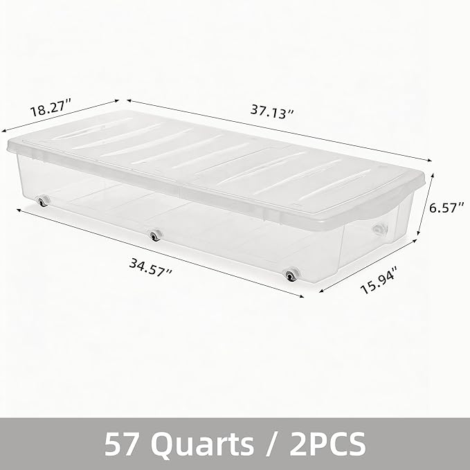 Citylife 57 QT Plastic Storage Bins with Double-Opening Lids, Storage Containers for Organizing, Large Clear Storage Box for Closet, Blankets, 2 Packs