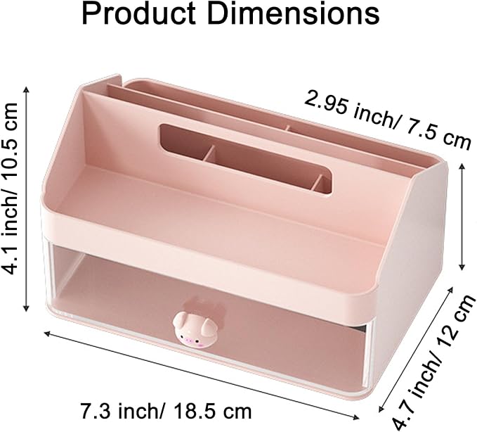SAYEEC Desk Organizer with Drawer, Multi-Functional Pencil Pen Holder with Handle and 6 Compartments, Cute Makeup Organizer Storage Box, Desktop Accessories Caddy for Office School Home Art Supplies