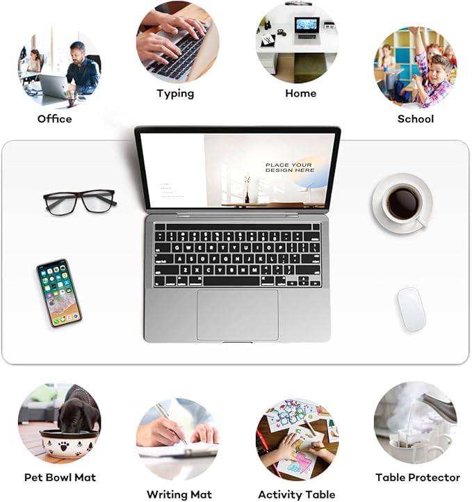 Clear Desk Pad 14 x 30 Inches Plastic Desk Mat Transparent Round Edge Laptop Desk Writing Mat on Top of Desks Spill-Resistant Desk Cover Protector with Mouse Pad for Office Computer Dresser