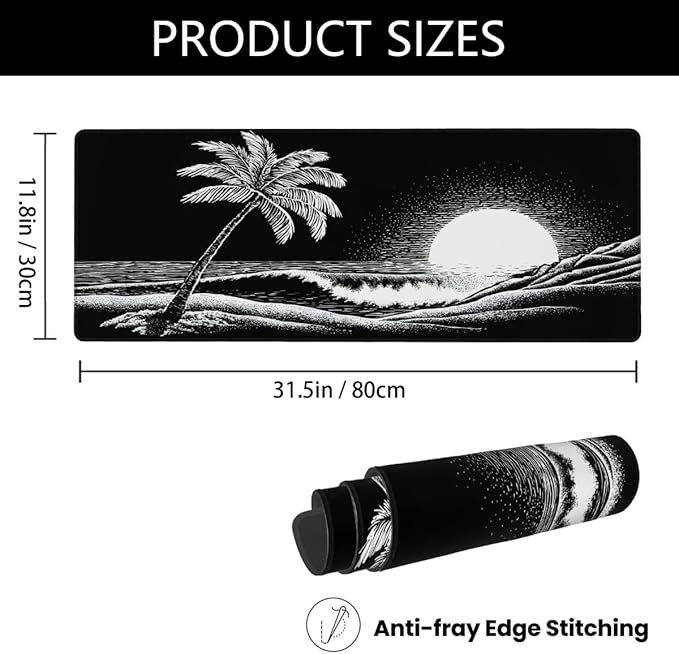 Sunset Palm Beach Large Mouse Pad Non-Slip Rubber Long Gaming Desk Mat Big Computer Keyboard Mousepad Waterproof Protector Wristing Pad for Gaming Office Home Decorative 31.5 X 11.8 Inch