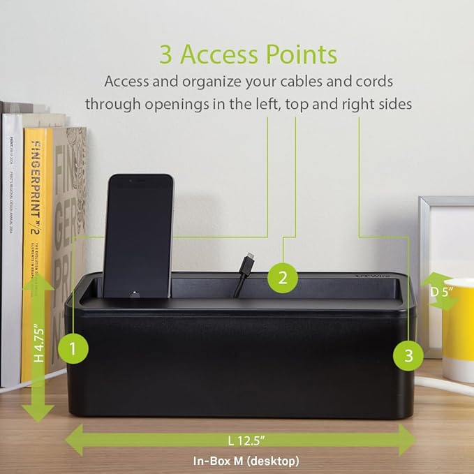 in-Box Cable Box Set with Extra Large Surge Protector Concealer Cable Management for Under Desk and Mobile Charging Station Power Strip Organizer for Desktop, Black