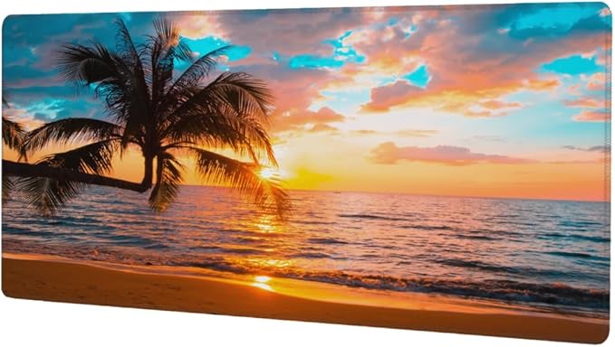 Sunset Beach Palm Large Mouse Pad Non-Slip Rubber Long Gaming Desk Mat Big Computer Keyboard Mousepad Waterproof Protector Wristing Pad for Gaming Office Home Decorative 31.5 X 11.8 Inch