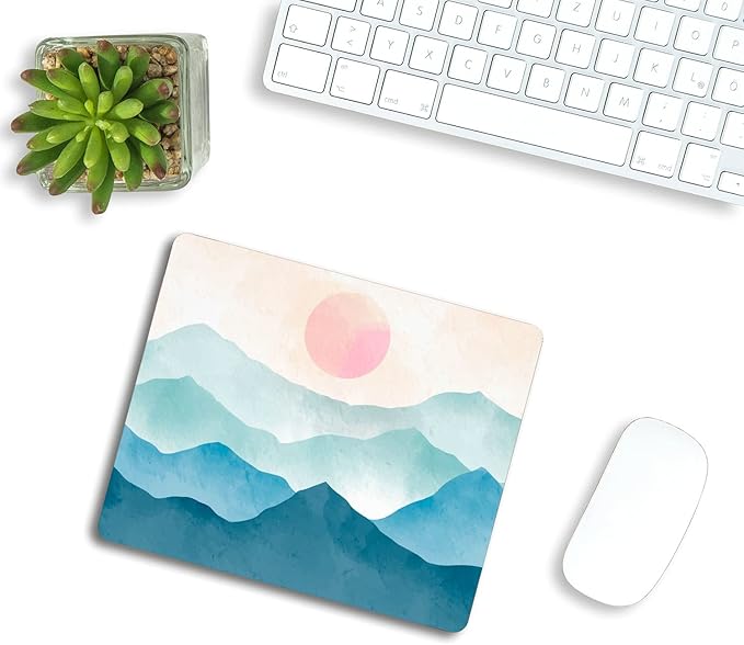 Small Mouse Pad 7.9 x 9.5 Inch, Watercolor Blue Mountains Mousepad with Washable Non-Slip Rubber Base Mousepads, Computer Mouse Pads for Wireless Mouse