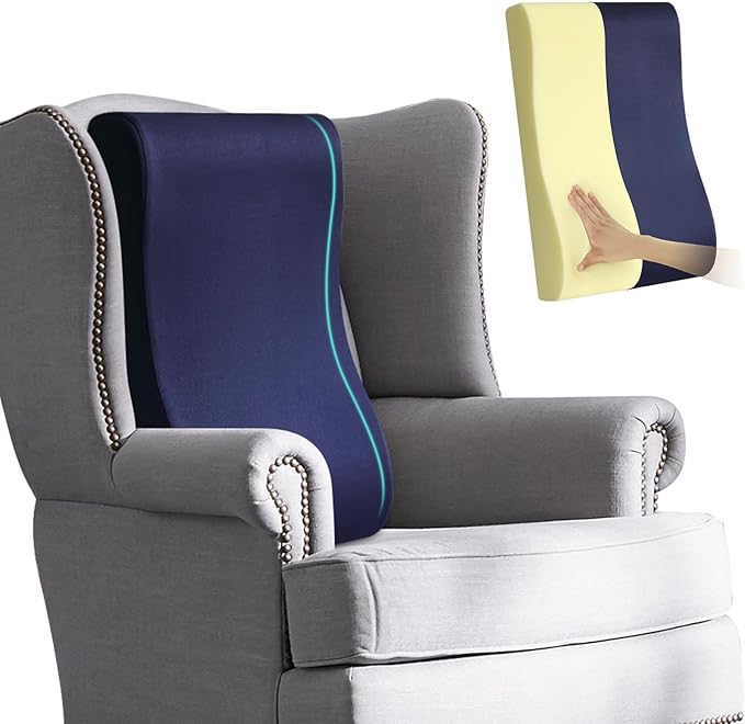 2-in-1 Neck Pillow Lumbar Support Pillow for Recliner Couch& Glider Chair - High Resilient Foam Ergonomic Back Support for High-Back Rocking Chairs, Glider Rocker Replacement Cushions Navy L