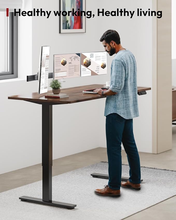 SANODESK Dual Motor Electric Standing Desk 63 x 28 Inches, Height Adjustable Sit Stand Desk with Large Splice Board for Home Office, Computer Workstation, Study & Gaming, Black Frame/Black Walnut Top