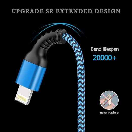 iPhone Charger 4Pack/3-6ft, Long Braided Lightning Cables, Fast Charging Power Charger Cords for iPhone 14 13 12 Pro Max/11Pro Max/SE/X/XS/XR/8/7 Plus, iPad Mini, Air, Cargador Wire Lightening Colored