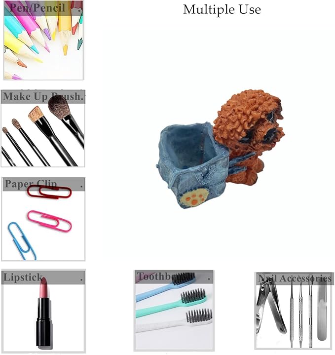 Cute Small Pen Pencil Holder, Kawaii Resin Cat Dog Dinosaur Rabbit Animal Paper Clip Toothbrush Mini Storage Organizer Office Desk Decorations