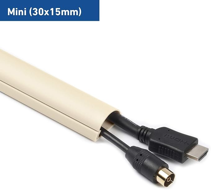 D-Line 1M3015M Mini Trunking, Electrical Cable Management Solution, Self-Adhesive Cord Cover - 30mm (W) x 15mm (H) - Magnolia (1-Meter Length)
