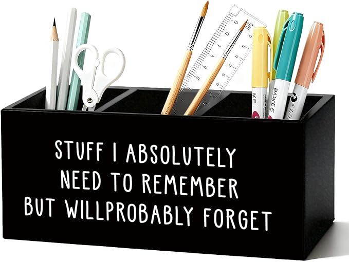 Funny Pen Holder, Funny Pencil Holder for Desk, Office Humor Gifts, Coworkers Gifts for Women Men Wooden Box Sign Decorations for Office Workplace Desk Tabletop